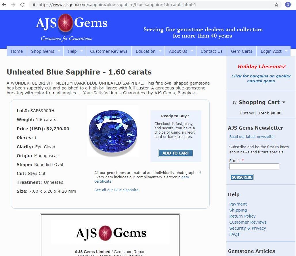 AJSgems.com Sapphire Price