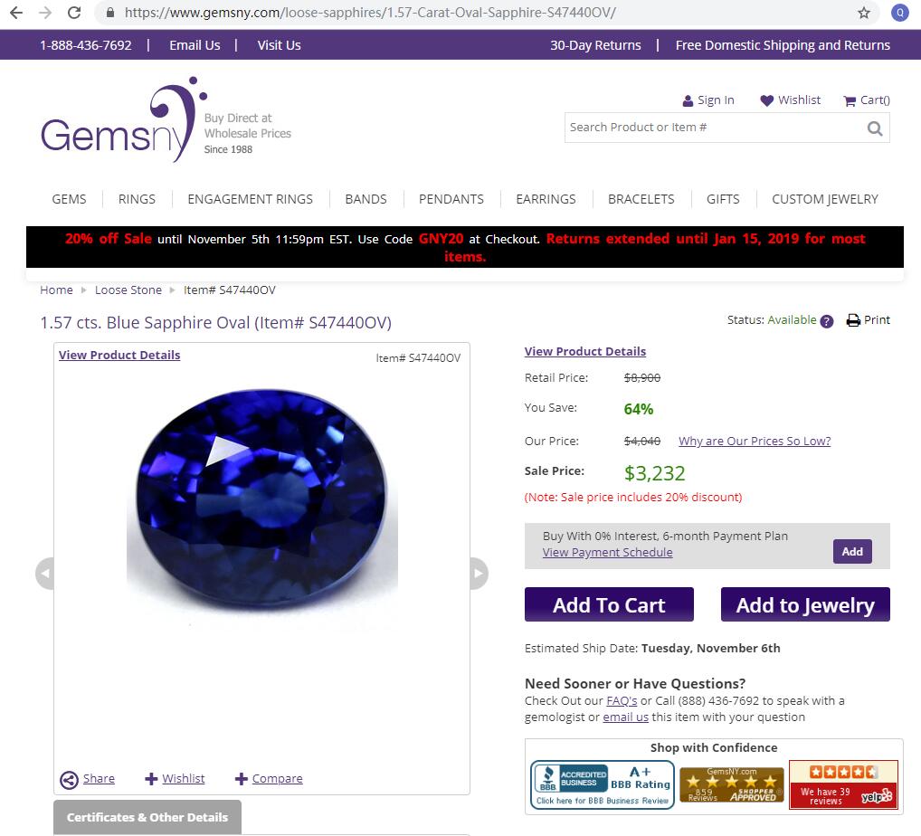 Gemsny.com Sapphire Price, Royal Blue